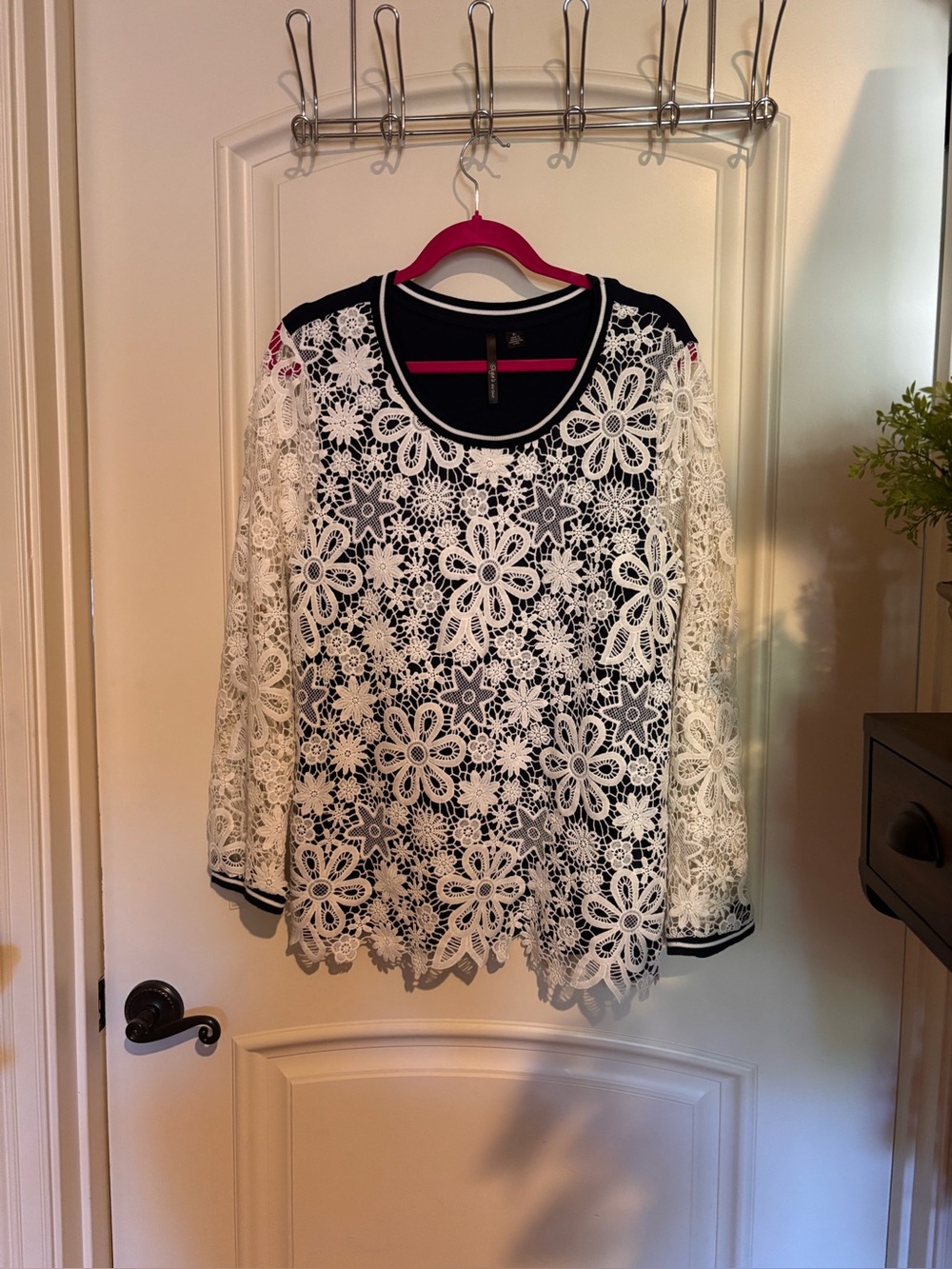 Lace Overlay Black Tunic with White Floral Lace